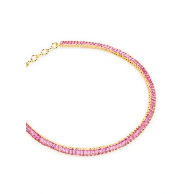 Crystal Haze Baguette Necklace In Pink