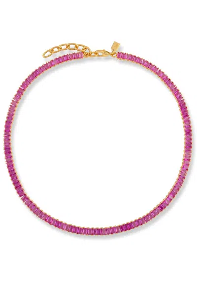 Crystal Haze Baguette Necklace In Sakura In Pink