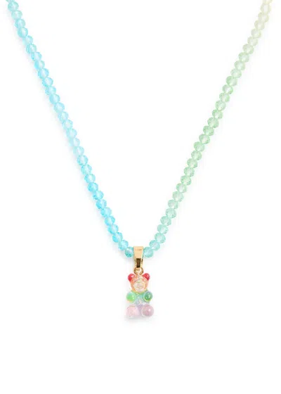 Crystal Haze Candy Floss Nostalgia Bear Beaded Necklace In Green