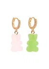 Crystal Haze Fizzy Nostalgia Bear 18kt Gold-plated Hoop Earrings In Green