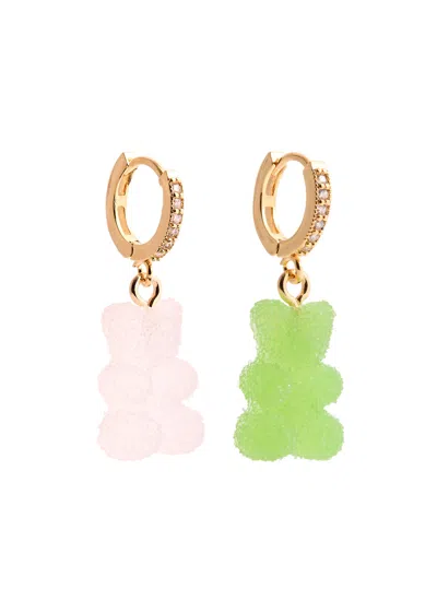 Crystal Haze Fizzy Nostalgia Bear 18kt Gold-plated Hoop Earrings In Green