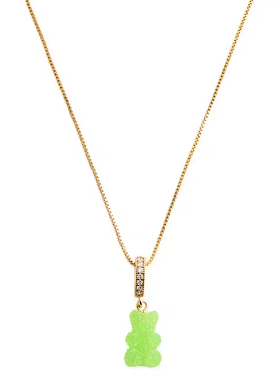 Crystal Haze Fizzy Nostalgia Bear 18kt Gold-plated Necklace In Green