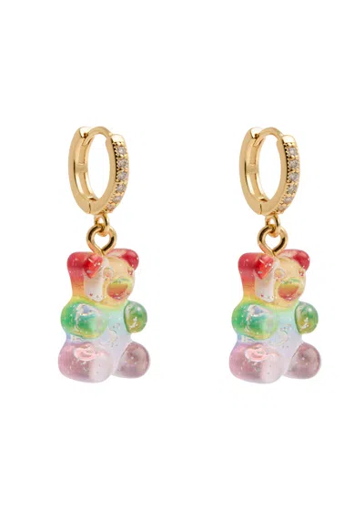 Crystal Haze Rainbow Nostalgia Bear 18kt Gold-plated Hoop Earrings In Multicoloured 1