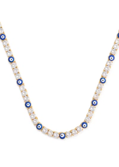 Crystal Haze Serena X Evil Eye Crystal-embellished 18kt Gold-plated Necklace In Blue
