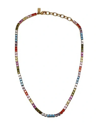 Crystal Haze Woman Necklace Azure Size - Brass, 750/1000 Gold Plated, Cubic Zirconia In Blue