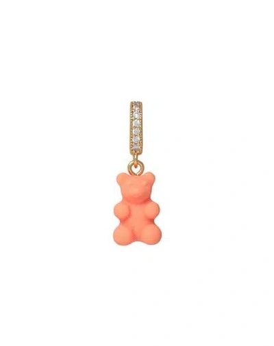 Crystal Haze Woman Single Earring Salmon Pink Size - Brass, 750/1000 Gold Plated, Resin, Cubic Zirco