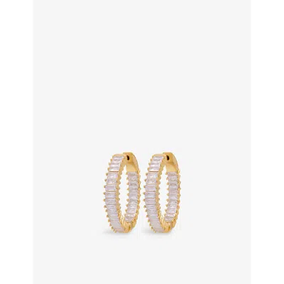 Crystal Haze Womens Baguette 18ct Yellow Gold-plated Brass And Cubic Zirconia Hoop Earrings In Clear