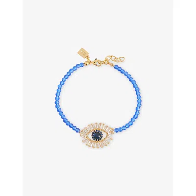Crystal Haze Womens Blue/gold Talisman 18ct Yellow-gold Plated Brass, Cubic Zirconia And Bead Bracelet In Multi