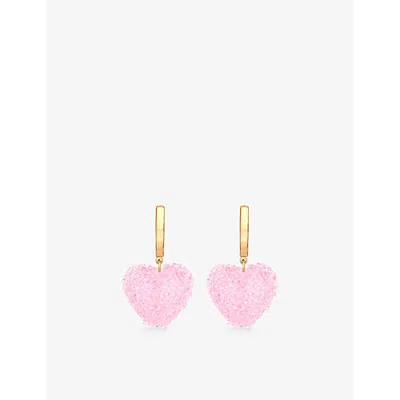 Crystal Haze Womens  Jelly Heart 18ct Yellow Gold-plated Brass And Resin Hoop Earrings In Baby Pink