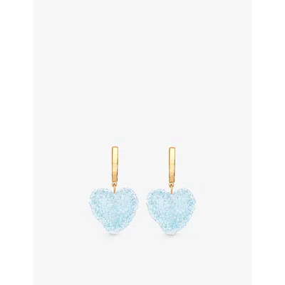 Crystal Haze Womens Jelly Heart 18ct Yellow Gold-plated Brass And Resin Hoop Earrings Blueberry