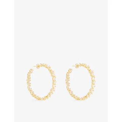 Crystal Haze Womens Irregular 18ct Yellow-gold Plated Brass And Cubic-zirconia Hoops In Black
