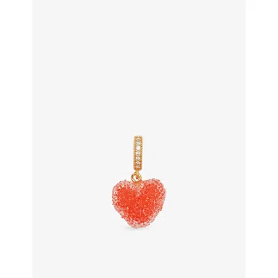 Crystal Haze Womens Watermelon Jelly Heart Connector 18ct Yellow-gold Plated Brass And Enamel Pendant