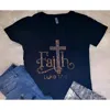 Crystallized By Sparkle Women's Faith Rhinestone V Neck Tee In Black In Black
