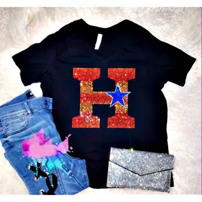 Crystallized By Sparkle Women's Houston Astros Rhinestone V Neck Tee In Black