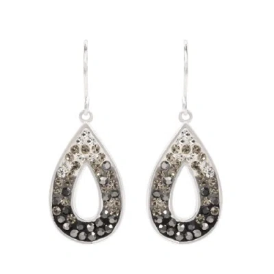 Crystalogy Silver Plated Black And White Ombre Crystal Teardrop Earrings In Blue