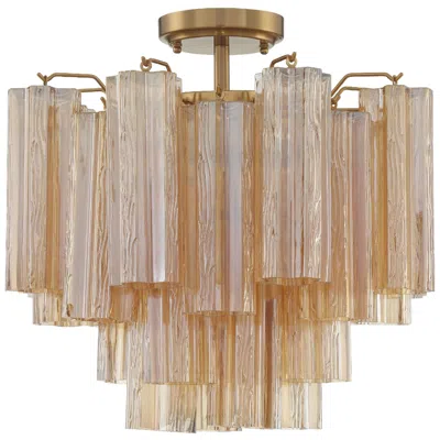 Crystorama Addis 17 3/4" Wide Aged Brass Amber Glass Ceiling Light In Gold