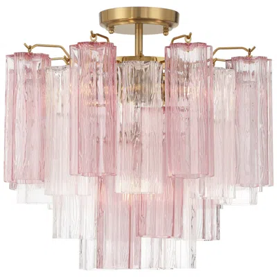 Crystorama Addis 17.75'' Aged Brass Semi Flush Mount In Pink