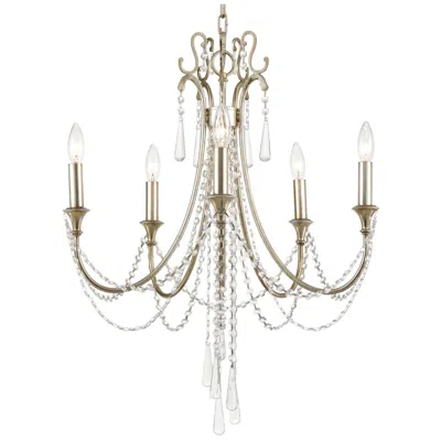 Crystorama Arcadia 23 1/2" Antique Silver 5-light Crystal Chandelier In Gold