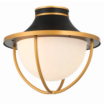 Crystorama Atlas 2 Light Matte Black Textured Gold Outdoor Semi Flush Mount