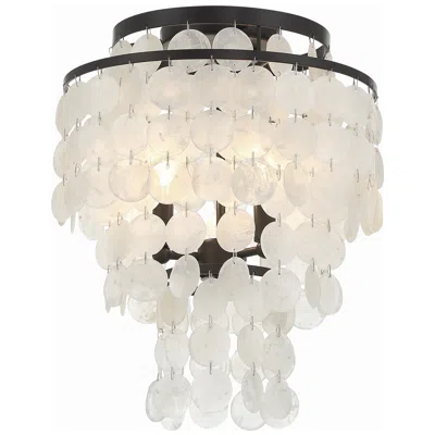 Crystorama Brielle 13" Wide Bronze Capiz Shell Ceiling Light In Black