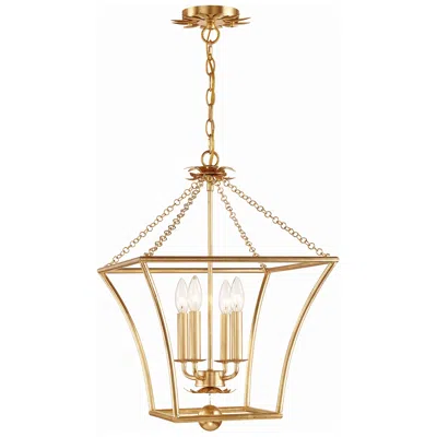 Crystorama Broche 16" Wide Antique Gold Steel 4-light Taper Pendant