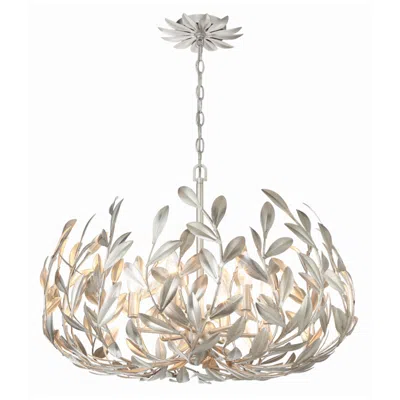 Crystorama Broche 27" Wide Antique Silver 6-light Chandelier
