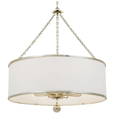 Crystorama Broche 29" Wide Antique Silver Drum Chandelier In White
