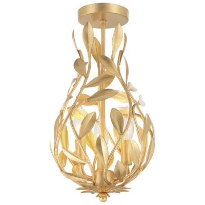 Crystorama Broche 9'' Antique Gold Semi Flush Mount In Multi