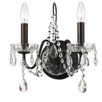 Crystorama Butler 14"h English Bronze 2-light Crystal Sconce In Black