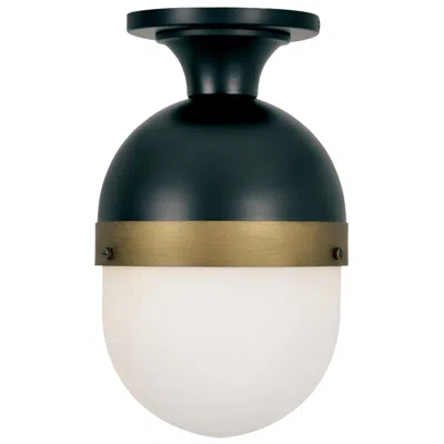 Crystorama Capsule 8" Wide Matte Black And Opal Glass Ceiling Light