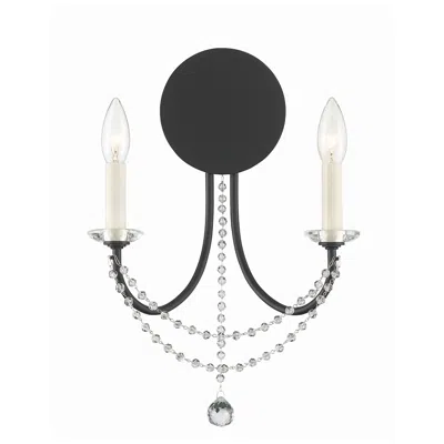 Crystorama Delilah 16" High Matte Black 2-light Wall Sconce