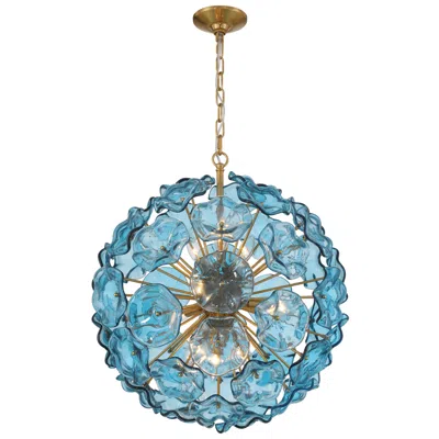 Crystorama Esme 22 1/2"w Brass And Blue Glass 9-light Sputnik Pendant