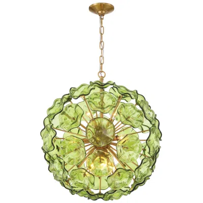 Crystorama Esme 22 1/2"w Brass And Green Glass 9-light Sputnik Pendant