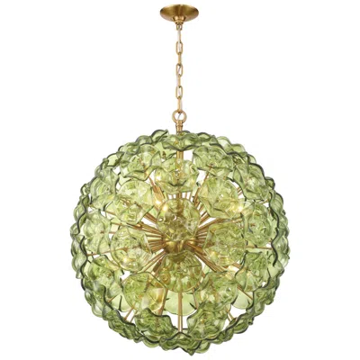 Crystorama Esme 28'' Aged Brass Chandelier In Green