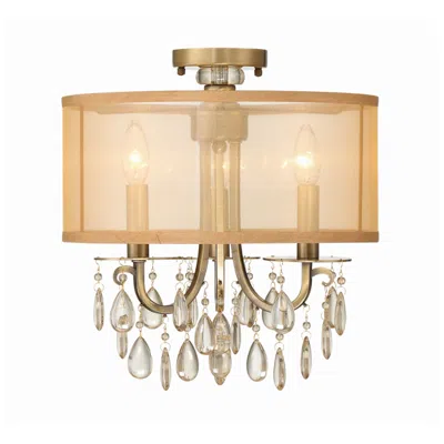 Crystorama Hampton 14"w Antique Brass 3-light Ceiling Light In Gold