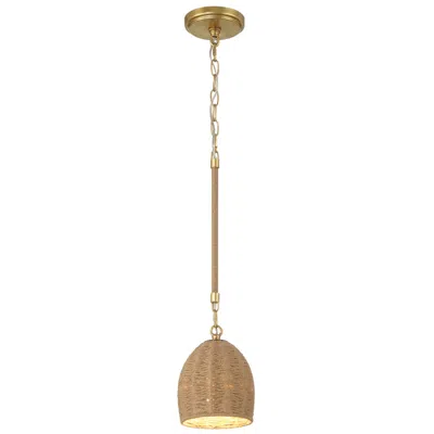 Crystorama Jace 6" Wide Soft Gold Jute Dome Shade Led Mini Pendant In Brown