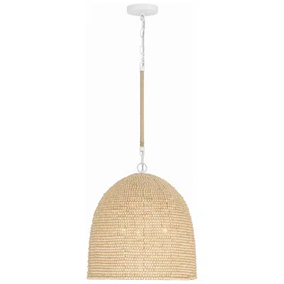Crystorama Jasper 16"w Matte White Metal Wood Beaded 3-light Pendant In Gold