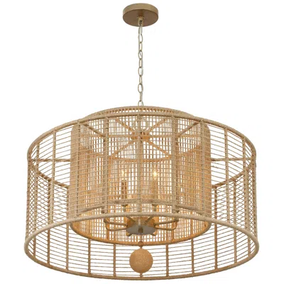 Crystorama Jayna 31 1/4" 8-light Natural Jute Double Drum Chandelier In Gold