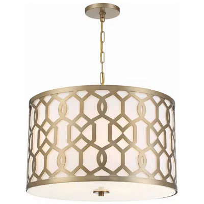Crystorama Jennings 24 1/4" 5-light Aged Brass And Linen Drum Pendant In Nude