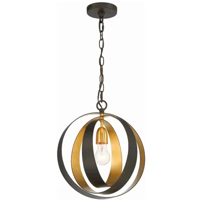 Crystorama Luna 12" Wide Bronze And Gold Orb Mini Pendant In Black