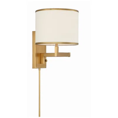 Crystorama Madison 13" High Aged Brass Plug-in Swing Arm Wall Lamp In Gold