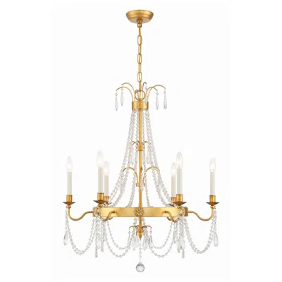 Crystorama Maizey 28" Wide Antique Gold 6-light Chandelier In White