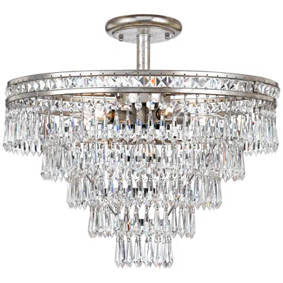 Crystorama Mercer 20" Wide Crystal Silver Ceiling Light