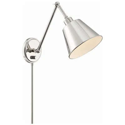 Crystorama Mitchell Polished Nickel Swing Arm Wall Lamp In Silver