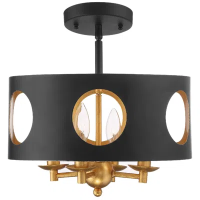 Crystorama Odelle 14" Wide Matte Black Drum Ceiling Light