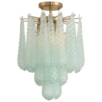 Crystorama Ollie 14 1/4" Wide Aged Brass And Green Glass Ceiling Light In Gray