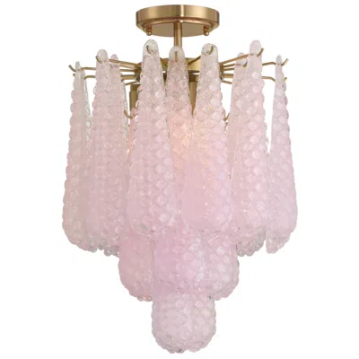 Crystorama Ollie 14.25'' Aged Brass Semi Flush Mount In Pink
