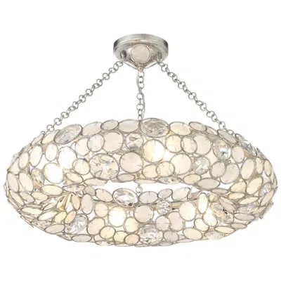 Crystorama Palla 6 Light Antique Silver Semi Flush Mount In White