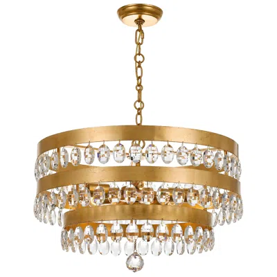 Crystorama Perla 21 3/4" Tiered Drum Antique Gold Crystal Chandelier