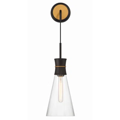 Crystorama Quinn 1 Light Matte Black + Textured Gold Sconce In Brown